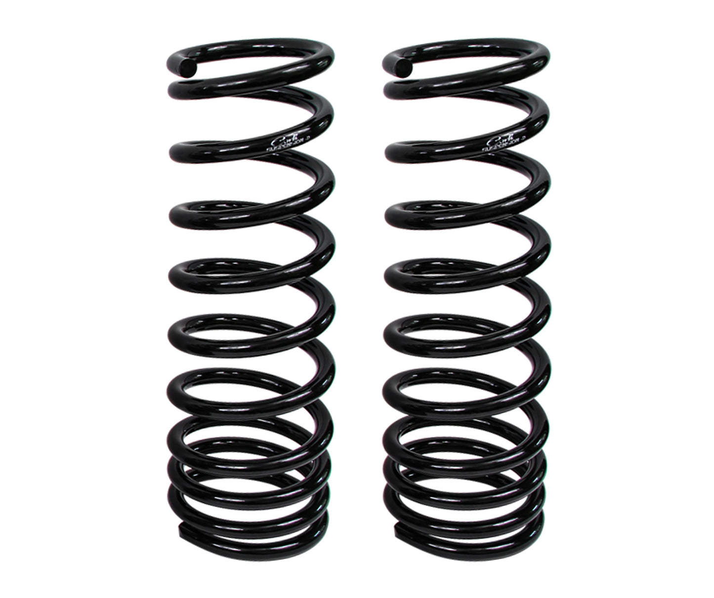 A pair of Carli Suspension 94-13 Dodge, Ram 2500/3500 (4WD) 2.75" Lift Front Multi-Rate Coil Springs are displayed upright next to each other on a white background, tailored for the HEMI Ram 2500/3500 with a multi-rate advantage.