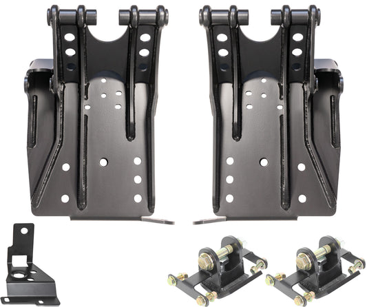 Introducing the Carli Suspension 05-16 Ford F-250/F-350 (4WD) Coilover Conversion Bracket Kit, a black metal assembly featuring multiple holes for adjustable installation and including the necessary hardware for attaching to your Ford F250/350.