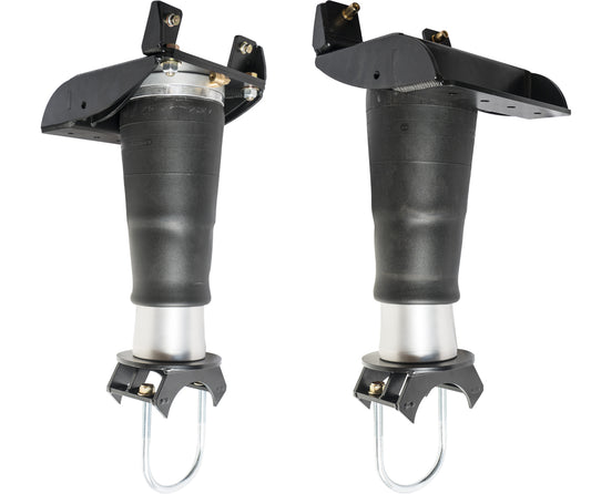 This pair of black 13-18 Ram 3500 (4WD) Long Travel Air Bag Springs from Carli Suspension is designed to enhance ride quality and load handling. With metal components and U-bolt mounts, they are ideal for vertical installation in the rear suspension system, providing a 1-2” rear lift for improved performance on vehicles with a 4.0” axle diameter.