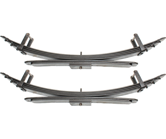 A pair of Carli Suspension 11-16 Ford F-250/F-350 (4WD) Progressive Add-A-Pack Kit rear leaf springs is shown against a white background. These vehicle suspension components incorporate a progressive design with several curved layers stacked and clamped together at each end, providing enhanced performance and durability.